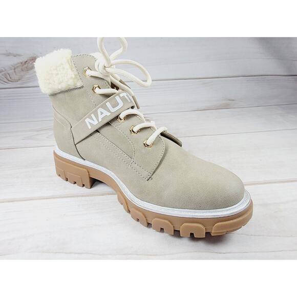 Womens Nautica Evona Ankle Hiker Boots Lace Up Beige Taupe Faux Suede Sz 7.5 - Picture 15 of 16